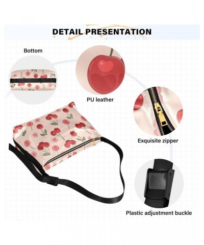 Cherries and Flowers Hobo Crossbody Bags for Women Leather Large Shoulder Bag Cross Body Fruit Trendy Womens Tote Bags Handba...