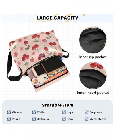 Cherries and Flowers Hobo Crossbody Bags for Women Leather Large Shoulder Bag Cross Body Fruit Trendy Womens Tote Bags Handba...