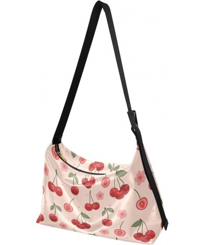 Cherries and Flowers Hobo Crossbody Bags for Women Leather Large Shoulder Bag Cross Body Fruit Trendy Womens Tote Bags Handba...