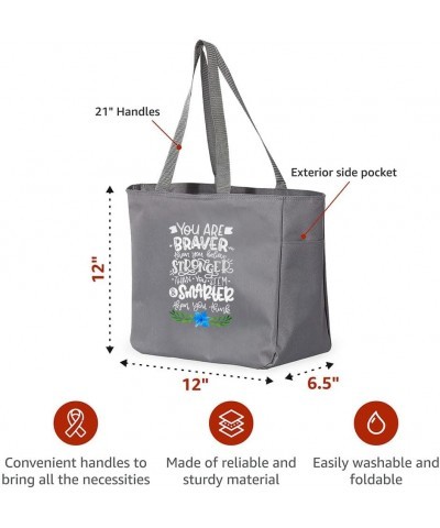 You Are Braver Stronger Smarter Tote Bag with Pocket - Positivity Bag - Motivational Bag Gray $12.79 Totes