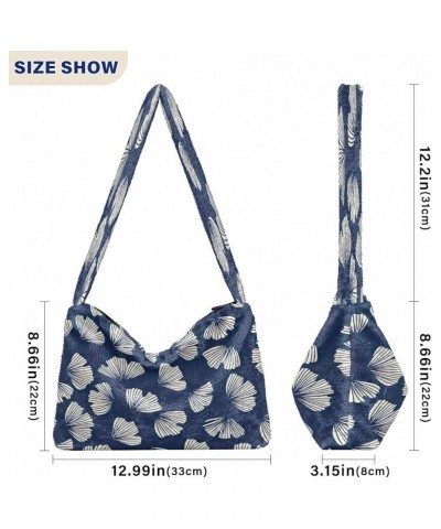 Tropical Leaf Floral Green Women Designers Hobo Bags, Fluffy Bag Womens Shoulder Purse Gingko Blue Black $10.70 Totes