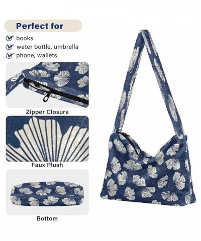 Tropical Leaf Floral Green Women Designers Hobo Bags, Fluffy Bag Womens Shoulder Purse Gingko Blue Black $10.70 Totes