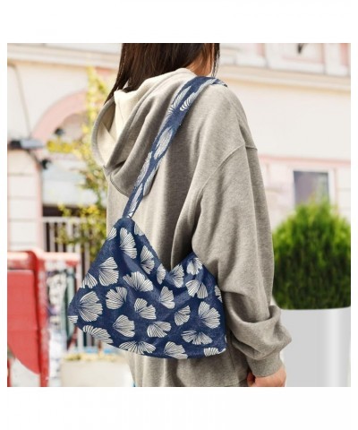 Tropical Leaf Floral Green Women Designers Hobo Bags, Fluffy Bag Womens Shoulder Purse Gingko Blue Black $10.70 Totes