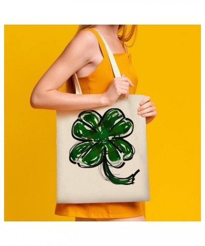 Happy St. Patrick's Day Shamrock Clovers Canvas Tote Bag Shopping Bag Cute Shoulder Book Tote Bag Large Reusable Grocery Bag ...