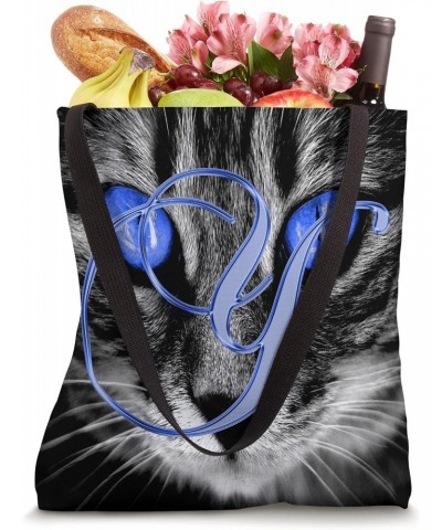 Y Blue Cat Eye Kitten Kitty Pet Animal Initial Letter Name Tote Bag $8.96 Totes