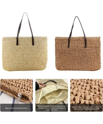 Hobos Shoulder Bags Straw Bag Summer Beach Bags Large Capacity woven Shoulder Purse with Zipper Handbagsa Beige $10.49 Should...