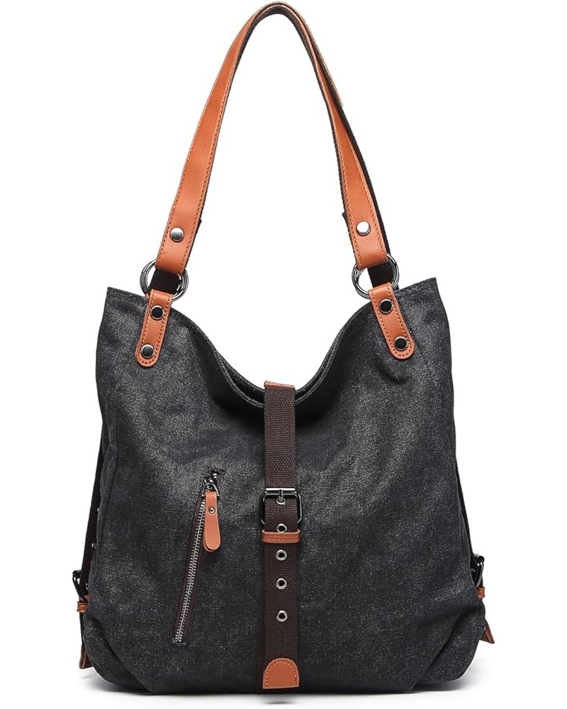 Canvas Backpack Purse Casual Tote Large Capacity Handbag Shoulder Bag for Women Black $17.50 Backpacks