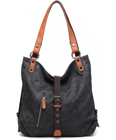 Canvas Backpack Purse Casual Tote Large Capacity Handbag Shoulder Bag for Women Black $17.50 Backpacks