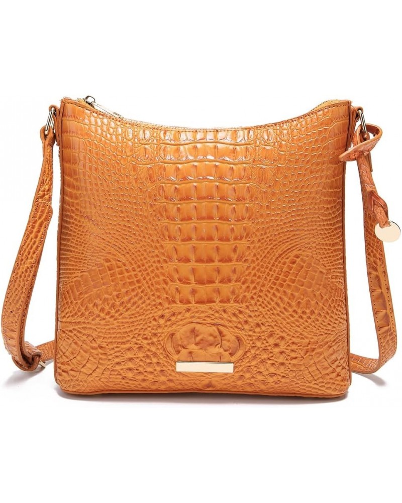 Shoulder Crocodile Flat Handbags for Women trendy Ladies Shoulder Bag Embossed Pattern Leather Crossbody Purse Orange Color $...