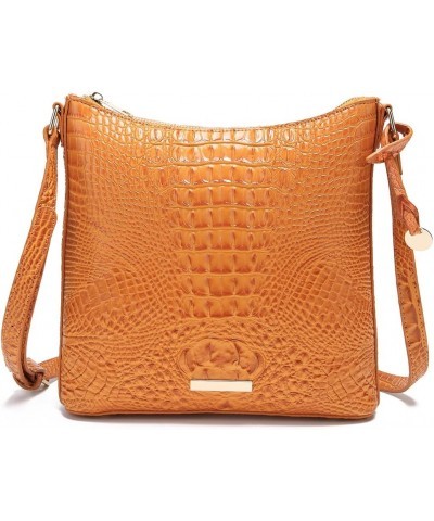 Shoulder Crocodile Flat Handbags for Women trendy Ladies Shoulder Bag Embossed Pattern Leather Crossbody Purse Orange Color $...