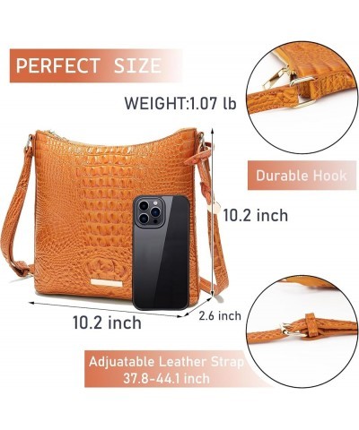 Shoulder Crocodile Flat Handbags for Women trendy Ladies Shoulder Bag Embossed Pattern Leather Crossbody Purse Orange Color $...