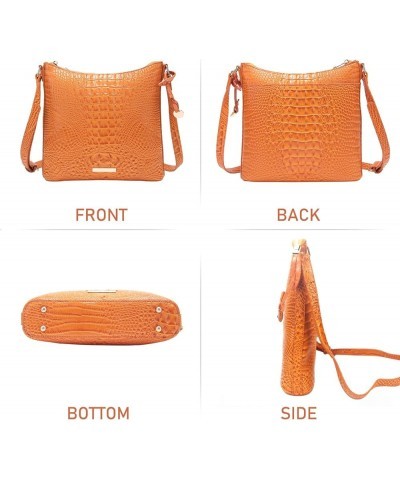 Shoulder Crocodile Flat Handbags for Women trendy Ladies Shoulder Bag Embossed Pattern Leather Crossbody Purse Orange Color $...