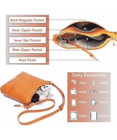 Shoulder Crocodile Flat Handbags for Women trendy Ladies Shoulder Bag Embossed Pattern Leather Crossbody Purse Orange Color $...