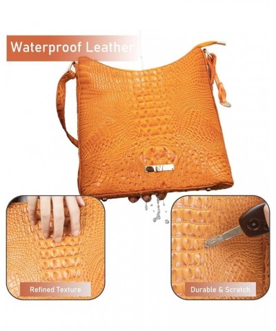 Shoulder Crocodile Flat Handbags for Women trendy Ladies Shoulder Bag Embossed Pattern Leather Crossbody Purse Orange Color $...