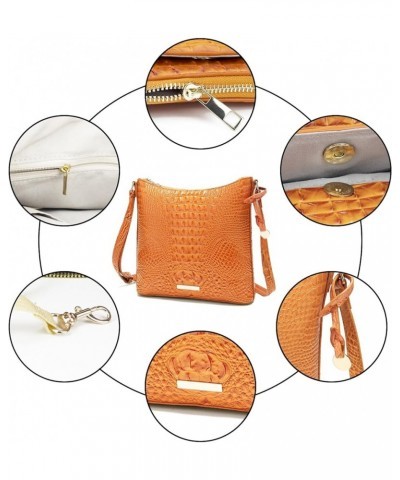 Shoulder Crocodile Flat Handbags for Women trendy Ladies Shoulder Bag Embossed Pattern Leather Crossbody Purse Orange Color $...