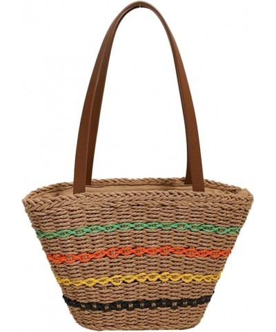 Tote Bag for Women Straw Beach Bag Hobo Bag Handwoven Stripe Straw Satchel Shoulder Bag Travel 2024 Khaki $15.19 Totes