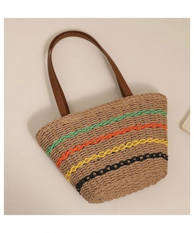 Tote Bag for Women Straw Beach Bag Hobo Bag Handwoven Stripe Straw Satchel Shoulder Bag Travel 2024 Khaki $15.19 Totes