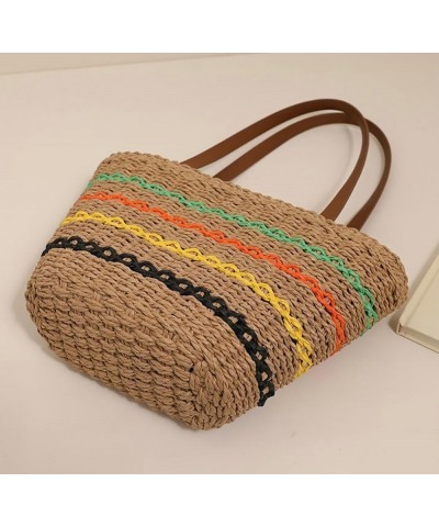 Tote Bag for Women Straw Beach Bag Hobo Bag Handwoven Stripe Straw Satchel Shoulder Bag Travel 2024 Khaki $15.19 Totes