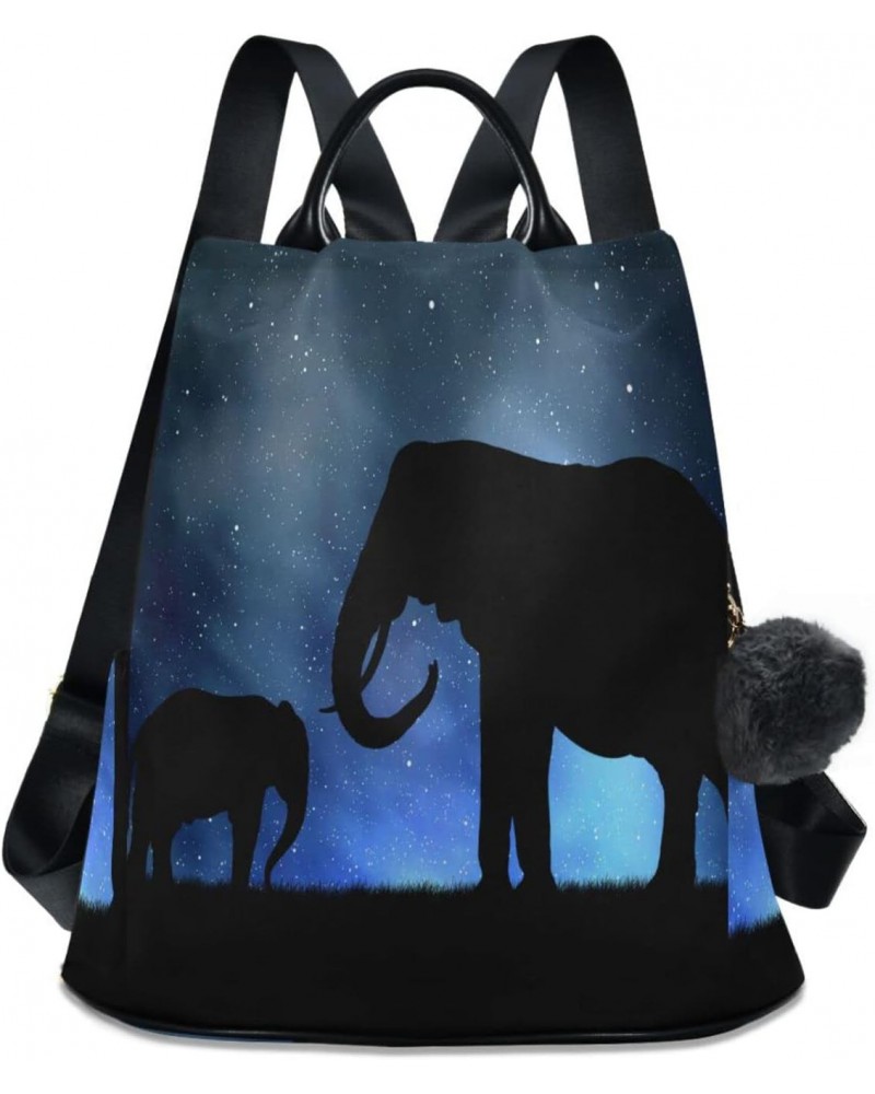 Silhouette Elephants Night Sky Backpack Purse for Women Travel Casual Daypack College Bookbag Work Business Ladies Shoulder B...