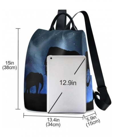 Silhouette Elephants Night Sky Backpack Purse for Women Travel Casual Daypack College Bookbag Work Business Ladies Shoulder B...