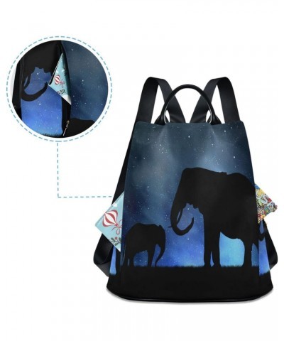 Silhouette Elephants Night Sky Backpack Purse for Women Travel Casual Daypack College Bookbag Work Business Ladies Shoulder B...