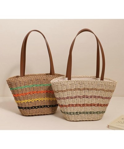 Tote Bag for Women Straw Beach Bag Hobo Bag Handwoven Stripe Straw Satchel Shoulder Bag Travel 2024 Khaki $15.19 Totes