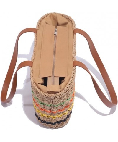 Tote Bag for Women Straw Beach Bag Hobo Bag Handwoven Stripe Straw Satchel Shoulder Bag Travel 2024 Khaki $15.19 Totes