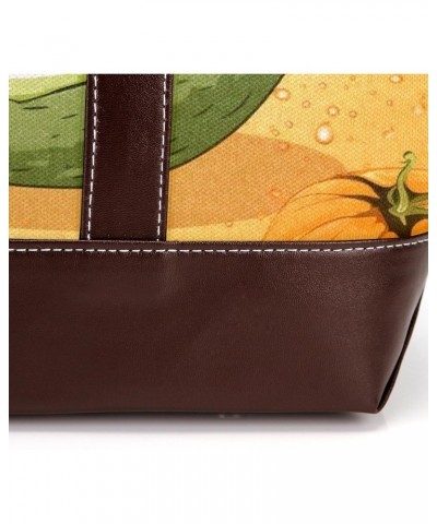 Hami Melon Canvas-Leather Mix Crossbody Bag, 13.3x4.7x12.2in, Durable Hand-Held Purse with Stylish Design $28.79 Crossbody Bags