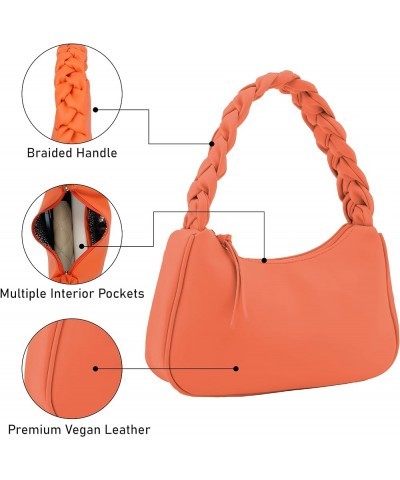 Braided Top Handle Shoulder Bag For Women, Trendy Designer Small Hobo Tote Handbag Orange $15.27 Totes