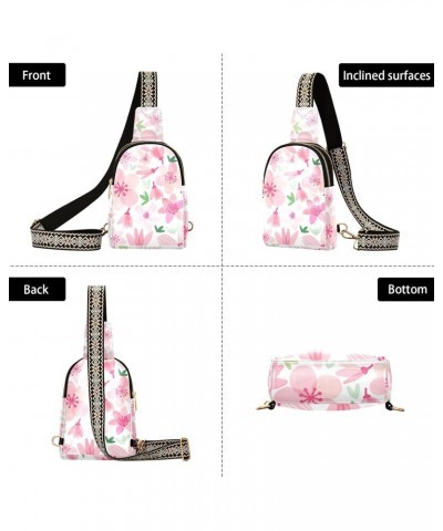 Cherry Blossom Crossbody Sling Bag for Women Men Leather Chest Bags Purse Adjustable Cross Body Daypack for Cycling Running H...