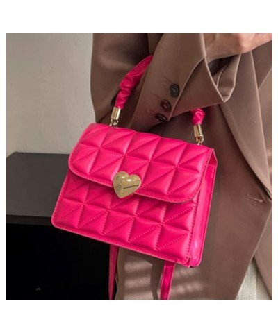 Women Ladies Hand Bags Pleated Heart Hasp Commute Bag Casual Simple PU Leather Soft Thread Quilted Small Square Tote Rose Red...