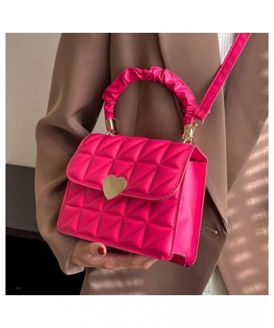 Women Ladies Hand Bags Pleated Heart Hasp Commute Bag Casual Simple PU Leather Soft Thread Quilted Small Square Tote Rose Red...