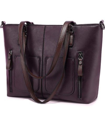 Purses Tote Bag for Women, Handbags Large Shoulder Bag, Leather Work Bags with Multi-Pockets, Designer Hobo Satchel Plum Purp...