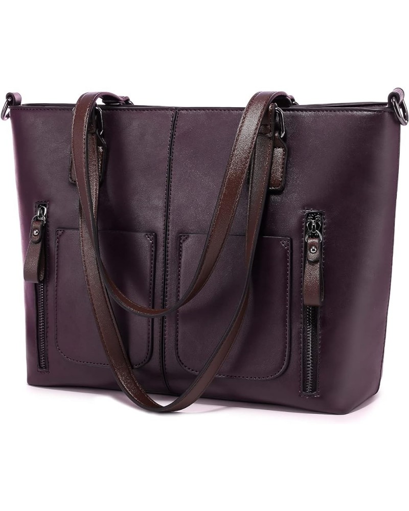 Purses Tote Bag for Women, Handbags Large Shoulder Bag, Leather Work Bags with Multi-Pockets, Designer Hobo Satchel Plum Purp...