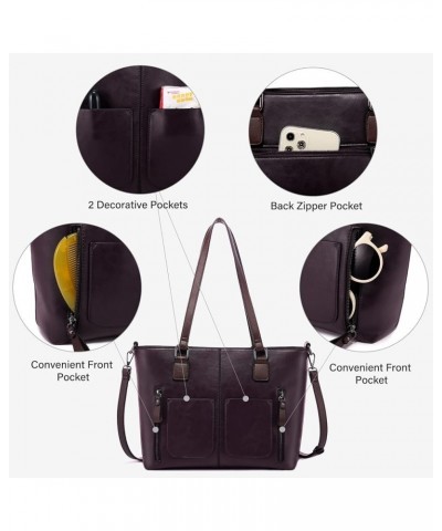 Purses Tote Bag for Women, Handbags Large Shoulder Bag, Leather Work Bags with Multi-Pockets, Designer Hobo Satchel Plum Purp...