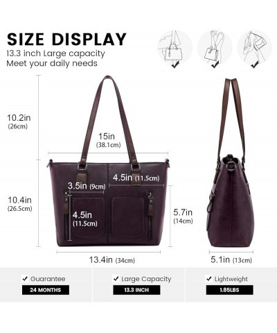 Purses Tote Bag for Women, Handbags Large Shoulder Bag, Leather Work Bags with Multi-Pockets, Designer Hobo Satchel Plum Purp...