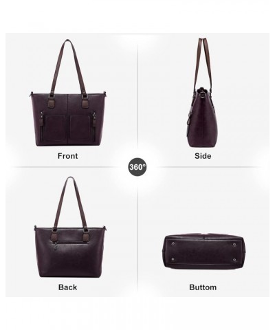 Purses Tote Bag for Women, Handbags Large Shoulder Bag, Leather Work Bags with Multi-Pockets, Designer Hobo Satchel Plum Purp...