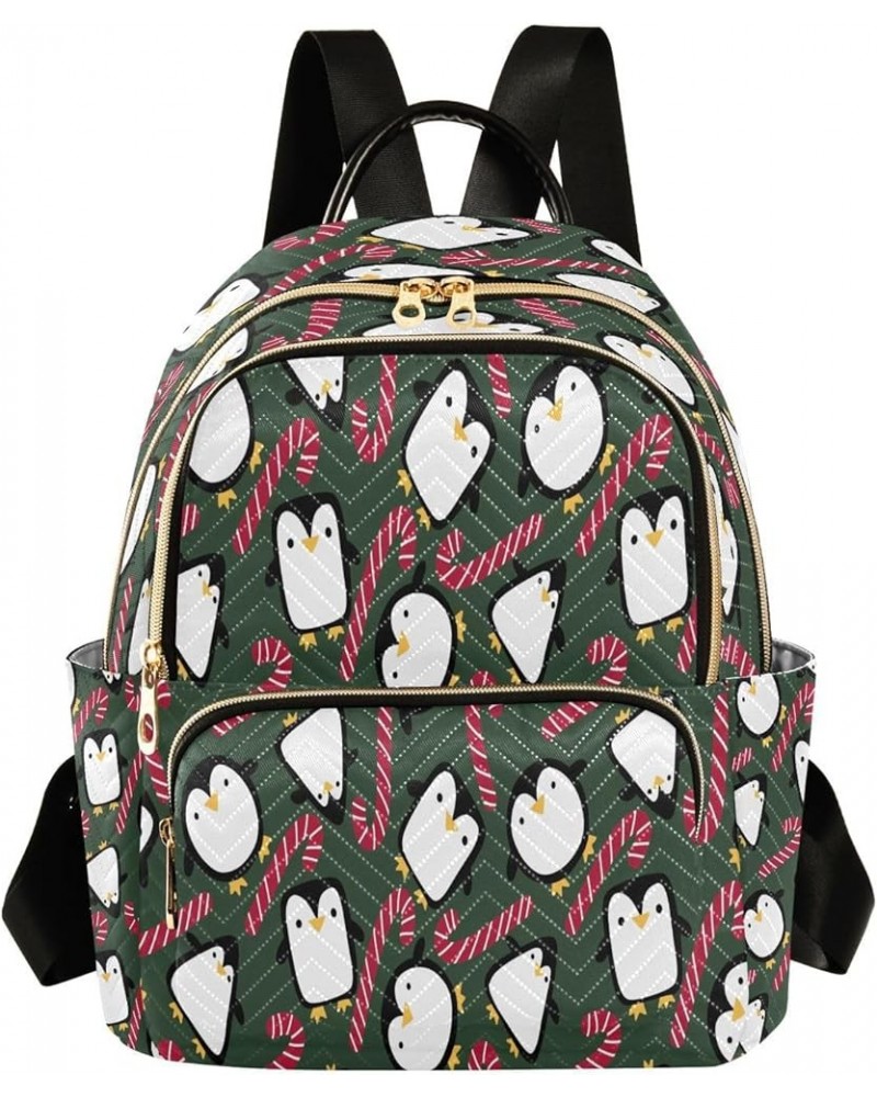 Christmas Candy Cane Penguin Mini Backpack Purse for Women, Cute Travel Backpack Fashion Backpack Lightweight Shoulder Bag Sm...