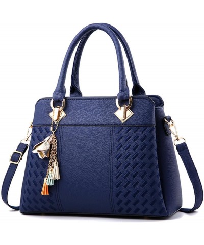 Top Handle Handbag for Women PU Leather Large Capacity Satchel Stylish Pendant Tote Bag Ladies Daily Work Shoulder Bag Blue $...