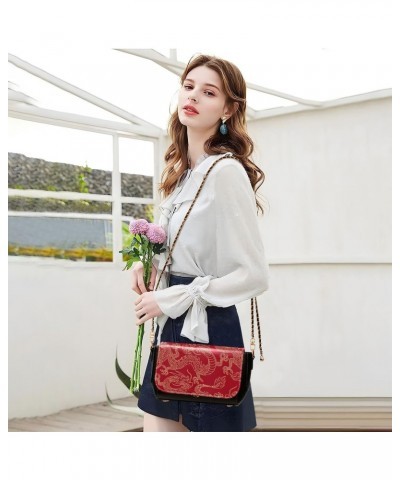 Chinese Dragon Crossbody bags for Women Small Crossbody Purses with Metal Chain Wallet Purse Shoulder Bag for Women $20.79 Cr...