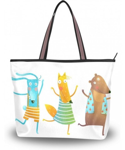 My Daily Women Tote Shoulder Bag Cute Baby Rabbit Fox Bear Cartoon Handbag $12.42 Shoulder Bags