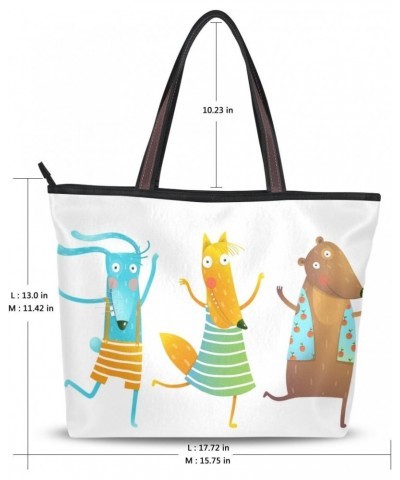 My Daily Women Tote Shoulder Bag Cute Baby Rabbit Fox Bear Cartoon Handbag $12.42 Shoulder Bags