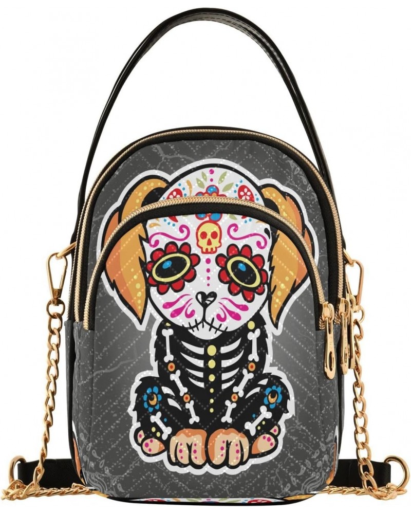 Mexican Skull Dog Crossbody Bags for Women Quilted Chain Crossbody Purses Trendy Folk Style Cross Body Phone Purse Handbag $1...