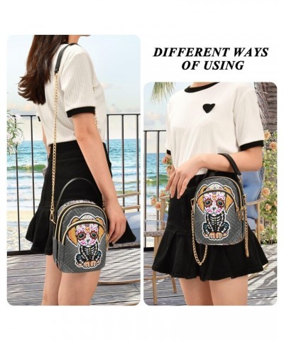 Mexican Skull Dog Crossbody Bags for Women Quilted Chain Crossbody Purses Trendy Folk Style Cross Body Phone Purse Handbag $1...