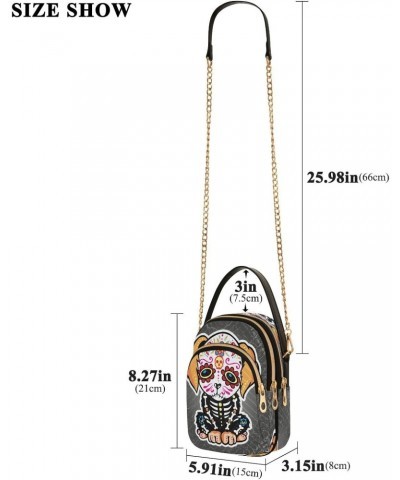 Mexican Skull Dog Crossbody Bags for Women Quilted Chain Crossbody Purses Trendy Folk Style Cross Body Phone Purse Handbag $1...