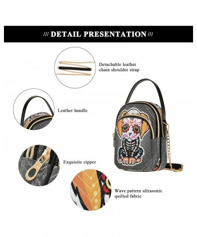 Mexican Skull Dog Crossbody Bags for Women Quilted Chain Crossbody Purses Trendy Folk Style Cross Body Phone Purse Handbag $1...