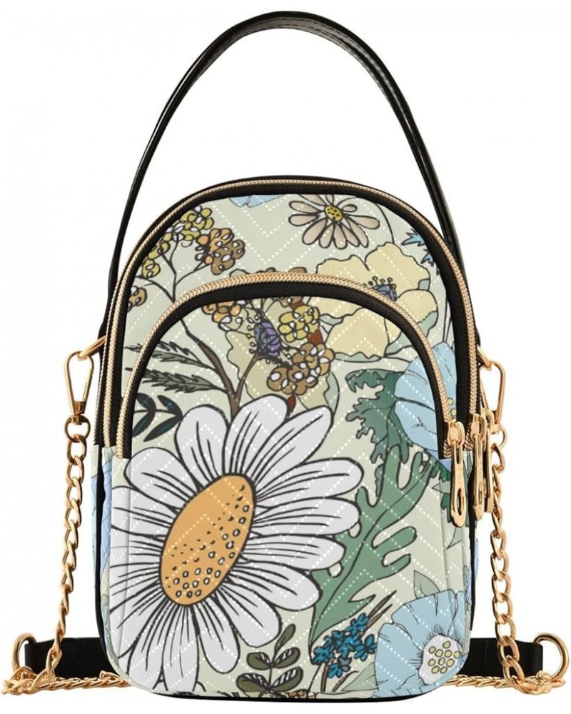 Women's Crossbody Bag, Daisy Butterfly Three Zipper Design Handbag Shoulder Bag Wallet Color385 $15.07 Crossbody Bags