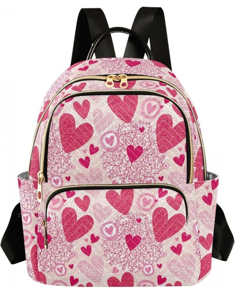 Pink Seamless Pattern with Heart Women Backpack Purse Shoulder Bag Color Medium $18.47 Backpacks