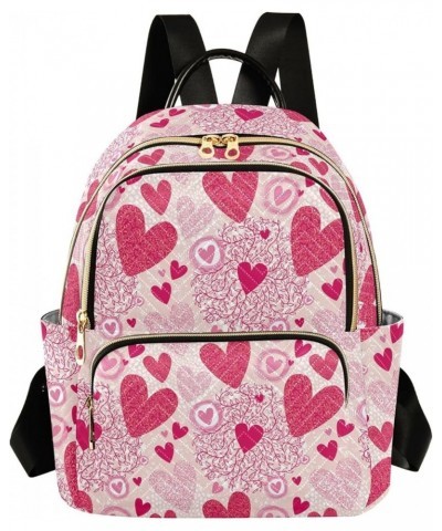 Pink Seamless Pattern with Heart Women Backpack Purse Shoulder Bag Color Medium $18.47 Backpacks