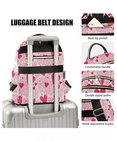 Pink Seamless Pattern with Heart Women Backpack Purse Shoulder Bag Color Medium $18.47 Backpacks